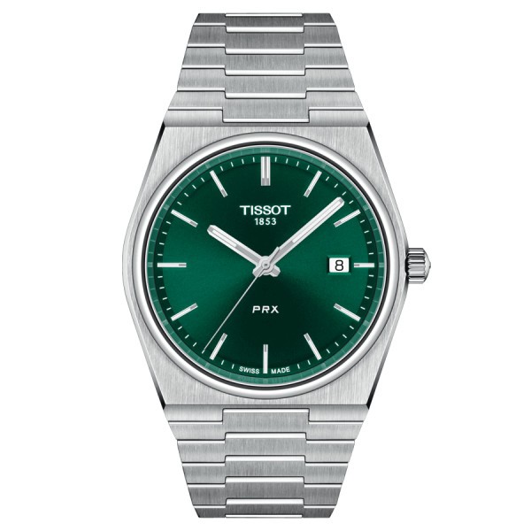 Tissot PRX quartz watch green dial steel bracelet 40 mm T137.410.11.091.00