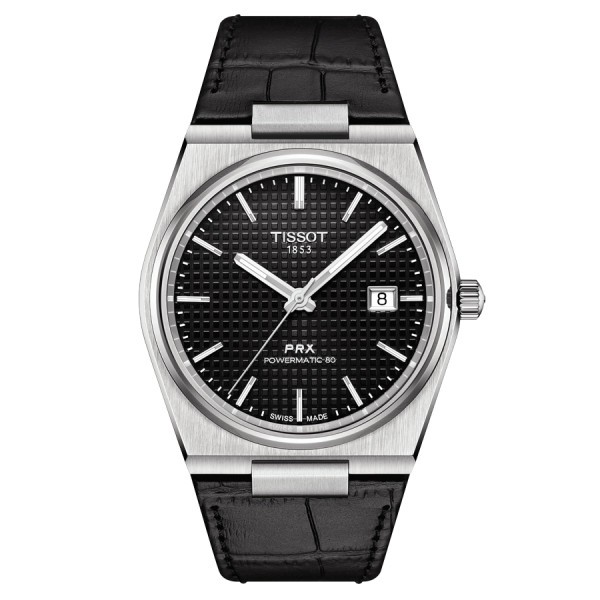Tissot T-Classic PRX Powermatic 80 watch black dial black leather strap 40 mm T137.407.16.051.00