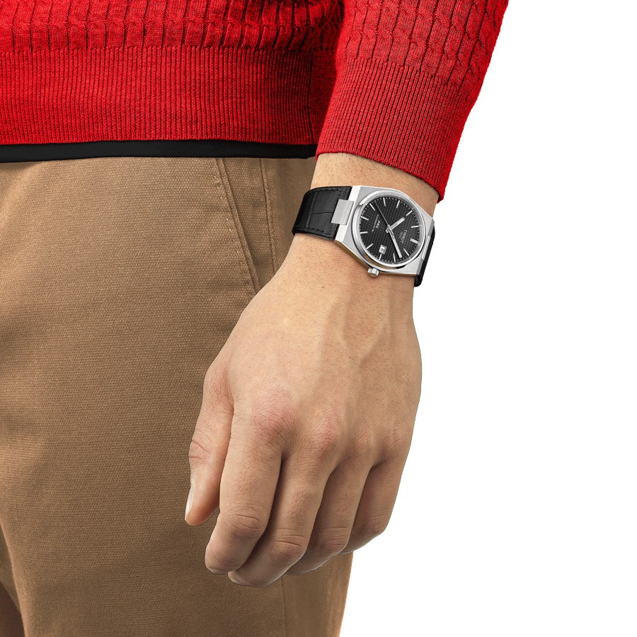 Montre Tissot PRX Powermatic 80 cadran noir bracelet cuir noir 40 mm