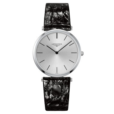 Montre Longines La Grande Classique quartz cadran argenté bracelet cuir noir verni croco 36 mm - SOLDAT PL