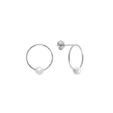 Boucles d'oreilles Claverin Ring en or blanc et perle blanche naturelle 13 mm