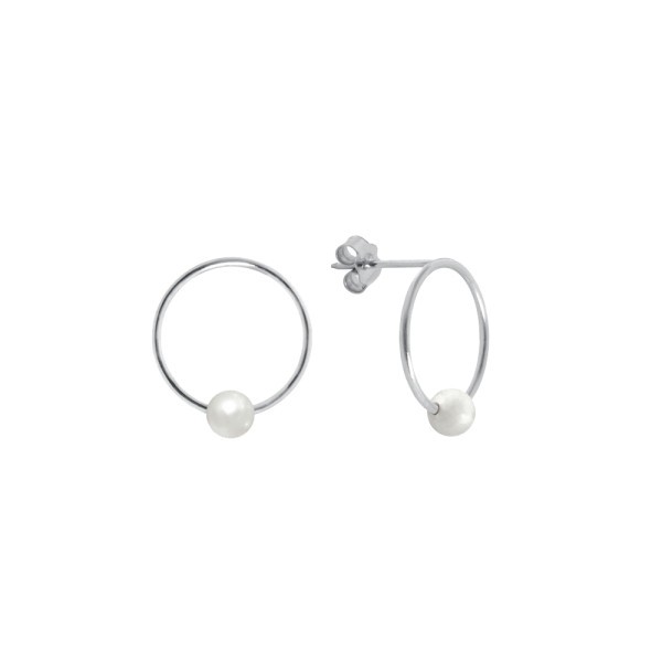 Boucles d'oreilles Claverin Ring en or blanc et perle blanche naturelle 13 mm