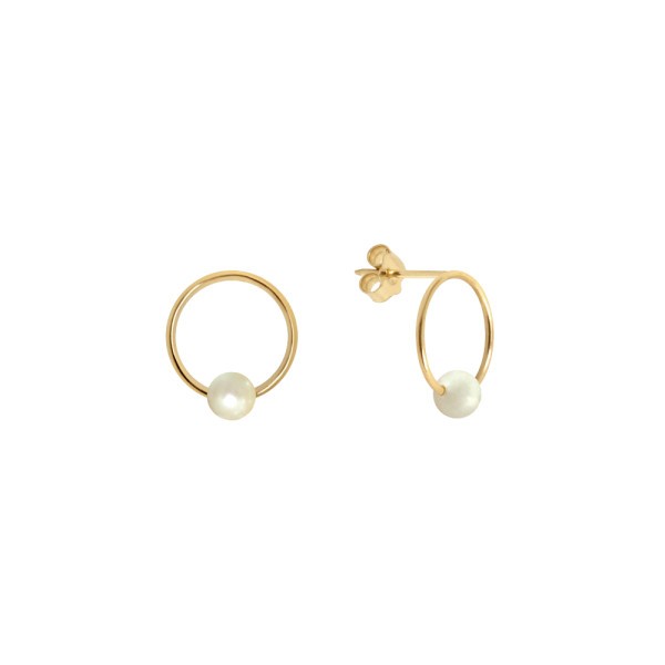 Boucles d'oreilles Claverin Ring en or jaune et perle blanche naturelle 10 mm - BOJCB00110