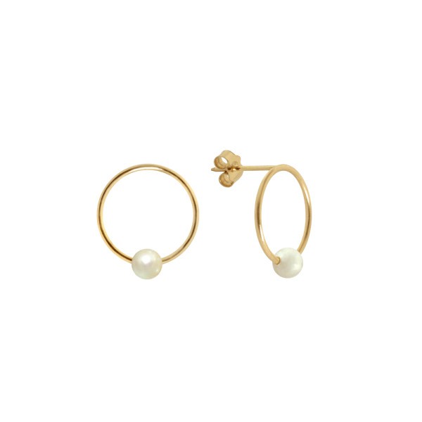Boucles d'oreilles Claverin Ring or jaune et perle blanche naturelle 13 mm - BOJCB00113