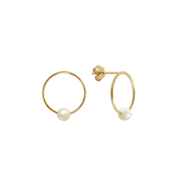 Boucles d'oreilles Claverin Ring or jaune et perle blanche naturelle 13 mm - BOJCB00113