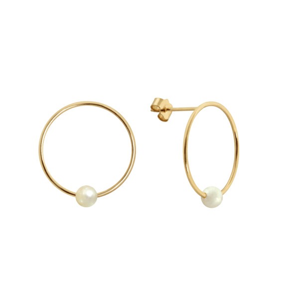 Boucles d'oreilles Claverin Ring en or jaune et perle blanche naturelle 16 mm