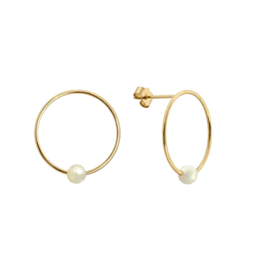 Boucles d'oreilles Claverin Ring en or jaune et perle blanche naturelle 16 mm - BOJCB00116