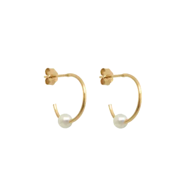 Créoles Claverin Open Hoops en or jaune et perle blanche naturelle 13 mm