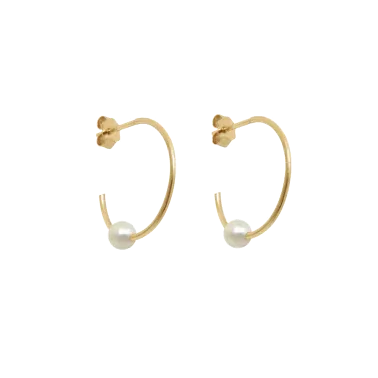 Créoles Claverin Open Hoops en or jaune et perle blanche naturelle 16 mm - BOJOPENHOOP00116