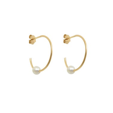 Créoles Claverin Open Hoops en or jaune et perle blanche naturelle 16 mm