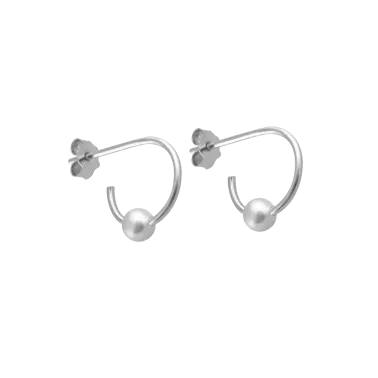 Créoles Claverin Open Hoops en or blanc et perle blanche naturelle 10 mm - BOOPENHOOP00110