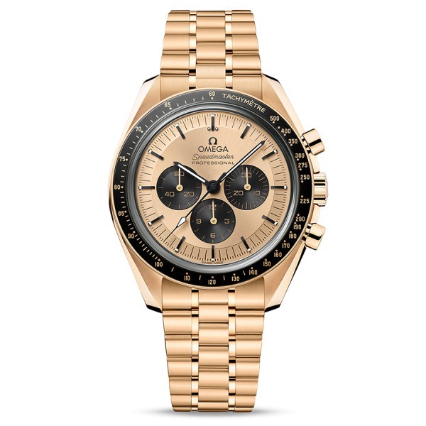 Omega Speedmaster Moonwatch Co‑Axial Master Chronometer watch in gold Moonshine gold dial gold bracelet 42 mm