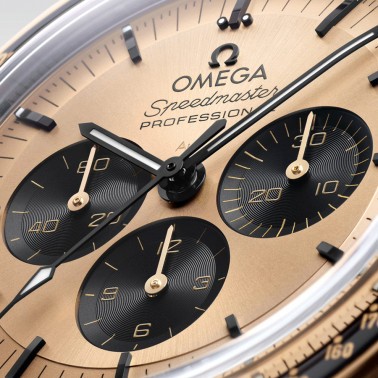 Omega Speedmaster Moonwatch Co‑Axial Master Chronometer watch in gold Moonshine gold dial gold bracelet 42 mm