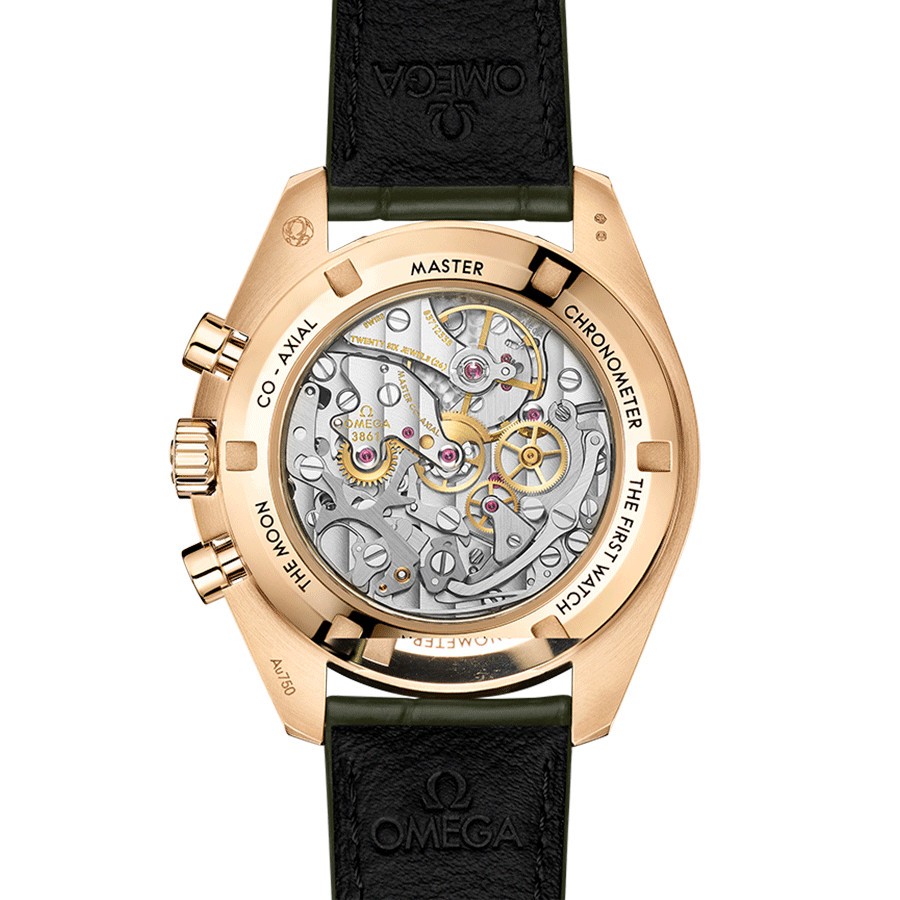 Omega Speedmaster Moonwatch Gold Moonshine watch green dial leather