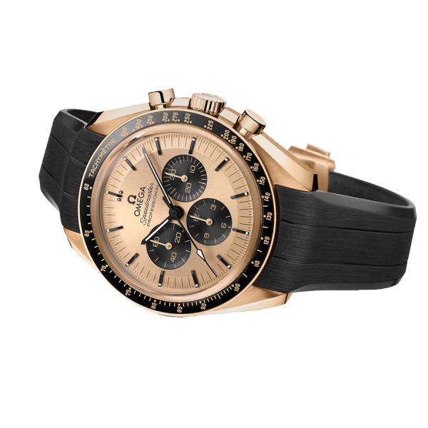 Omega Speedmaster Moonwatch Gold Moonshine watch gold dial rubber