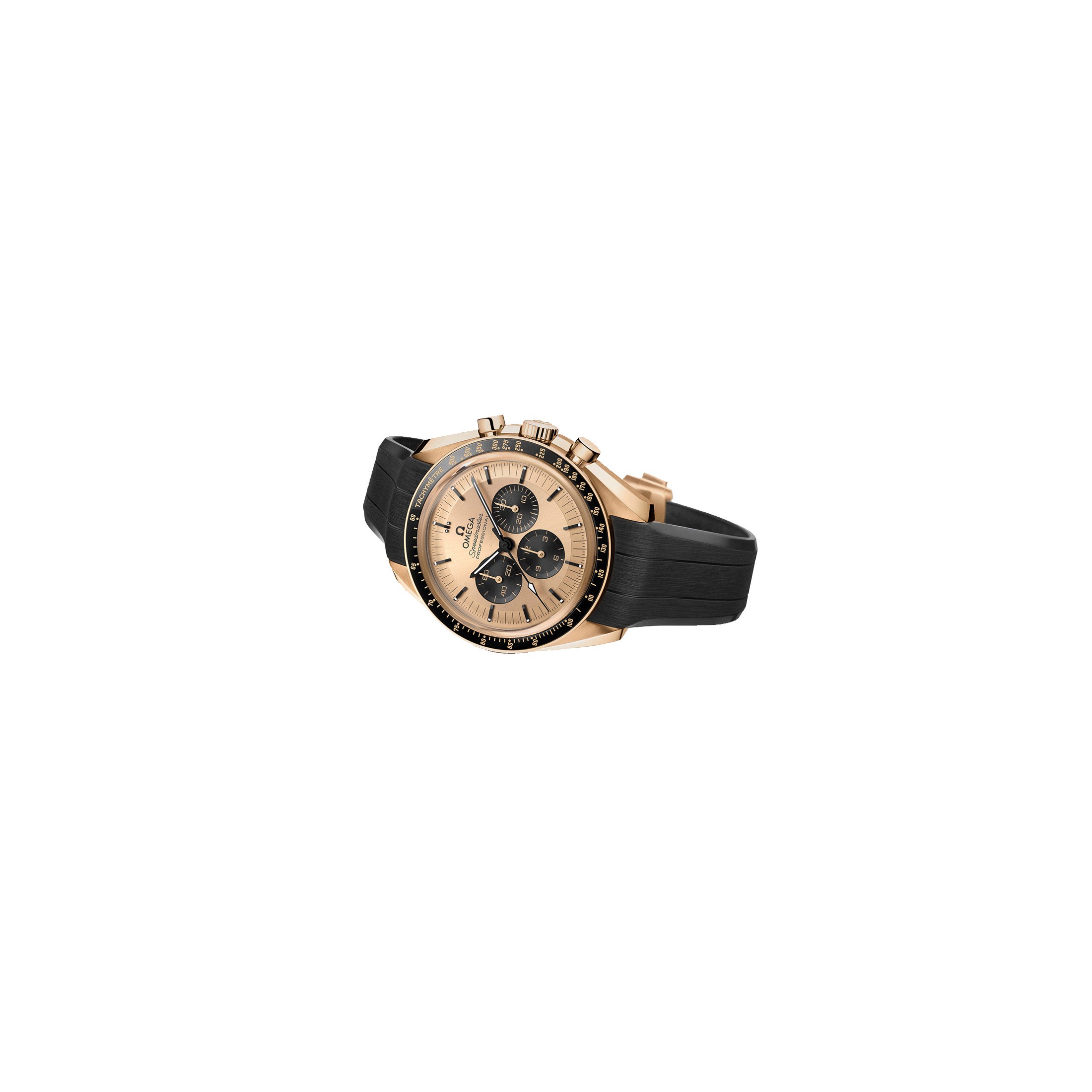 Omega Speedmaster Moonwatch Gold Moonshine watch gold dial rubber