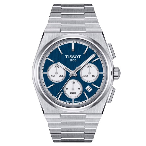 Montre Tissot PRX Chronographe automatique cadran bleu bracelet acier 42 mm