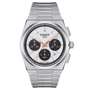 Montre Tissot PRX Chronographe automatique cadran argent bracelet acier 42 mm