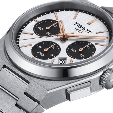 Montre Tissot PRX Chronographe automatique cadran argent bracelet acier 42 mm