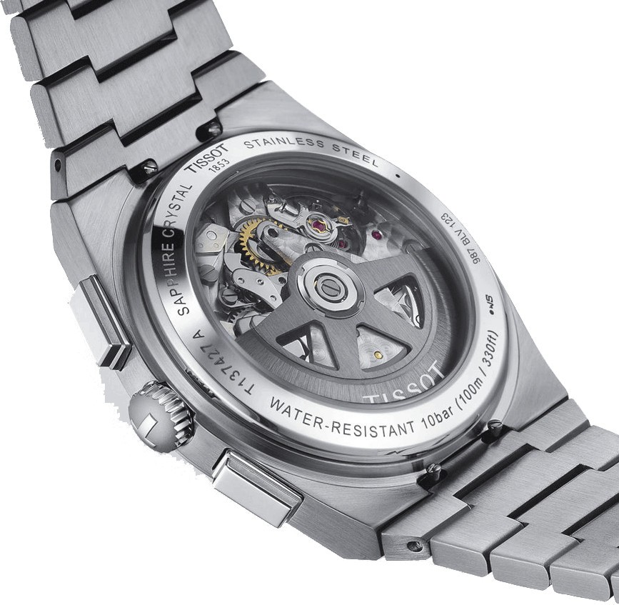 Montre Tissot PRX Chronographe automatique cadran argent bracelet acier 42 mm