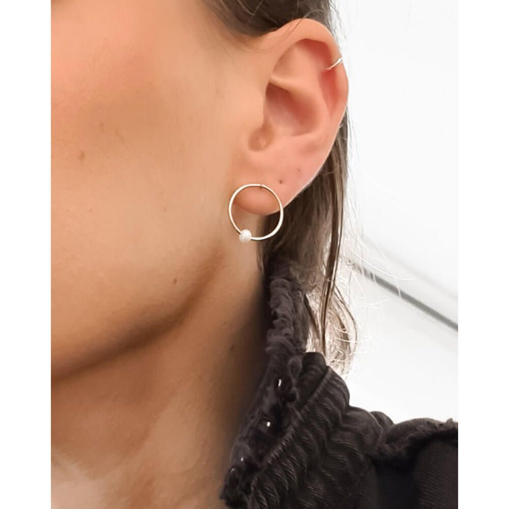 Boucles d'oreilles Claverin Ring en or jaune et perle blanche naturelle 16 mm - BOJCB00116