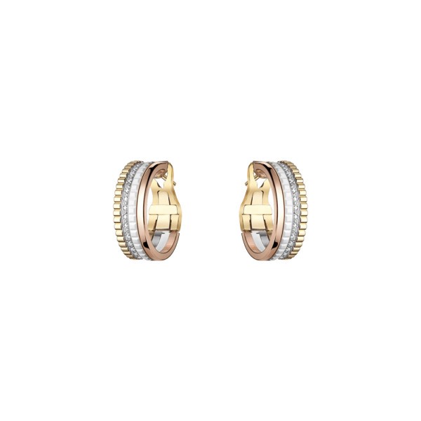 Créoles Boucheron Quatre White Edition trois ors, diamants et céramique blanche JCO01469
