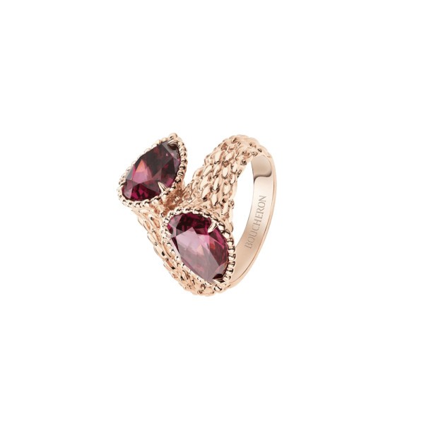 Bague Boucheron Serpent Bohème Toi & Moi motifs S en or rose et grenats de rhodolite