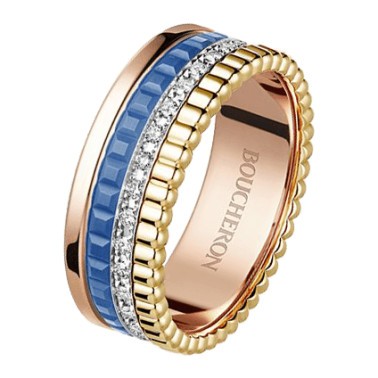 Bague Boucheron Quatre Blue Edition Small trois ors, diamants et céramique bleue JRG03028