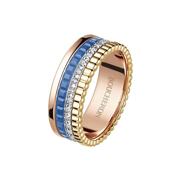 Bague Boucheron Quatre Blue Edition Small trois ors, diamants et céramique bleue JRG03028