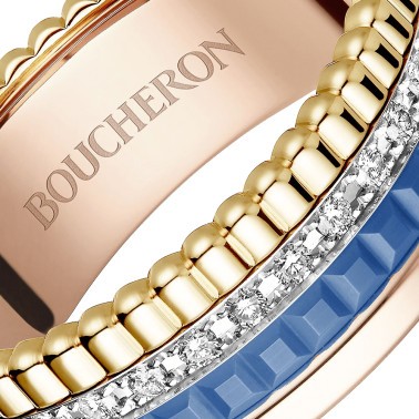 Bague Boucheron Quatre Blue Edition Small trois ors, diamants et céramique bleue JRG03028