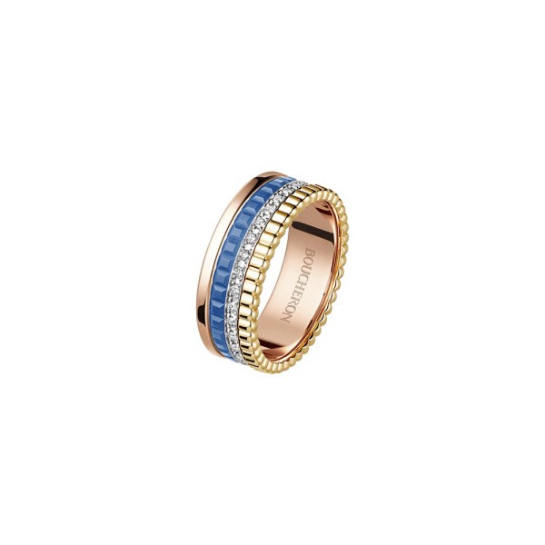 Bague Boucheron Quatre Blue Edition Small trois ors, diamants et céramique bleue JRG03028