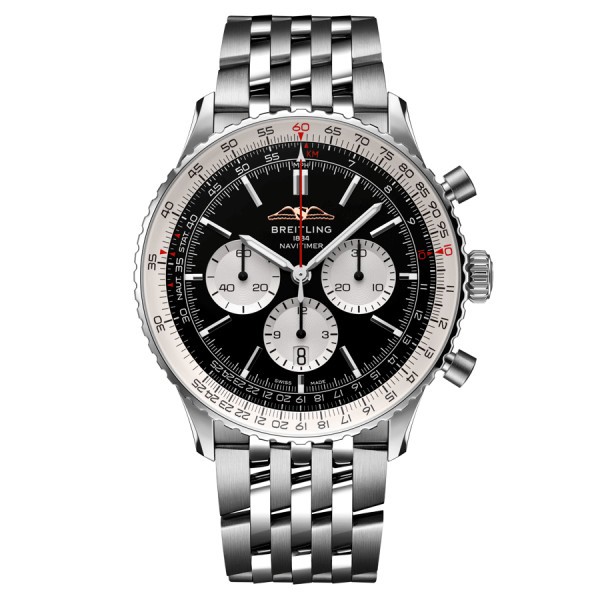 Breitling Navitimer automatic watch B01 Chronograph black dial steel bracelet 46 mm AB0137211B1A1