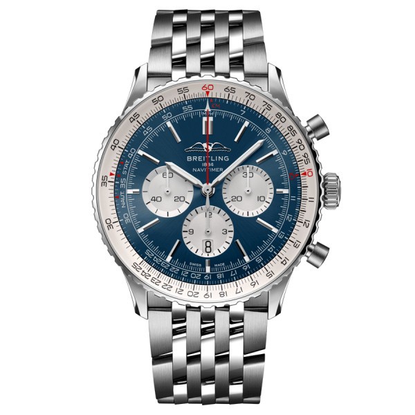 Breitling Navitimer automatic watch B01 Chronograph blue dial steel bracelet 46 mm AB0137211C1A1