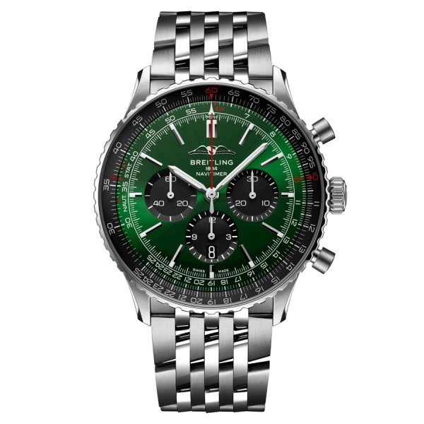 Montre Breitling Navitimer automatique B01 Chronographe cadran vert bracelet acier 46 mm AB0137241L1A1