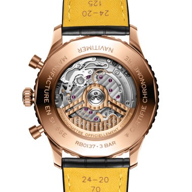 Breitling Navitimer automatic watch Rose Gold B01 Chronograph silver dial black leather strap 46 mm RB0137241G1P1