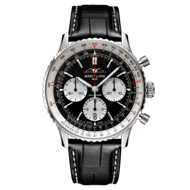 Breitling Navitimer automatic watch B01 Chronograph black dial black leather strap 43 mm AB0138211B1P1