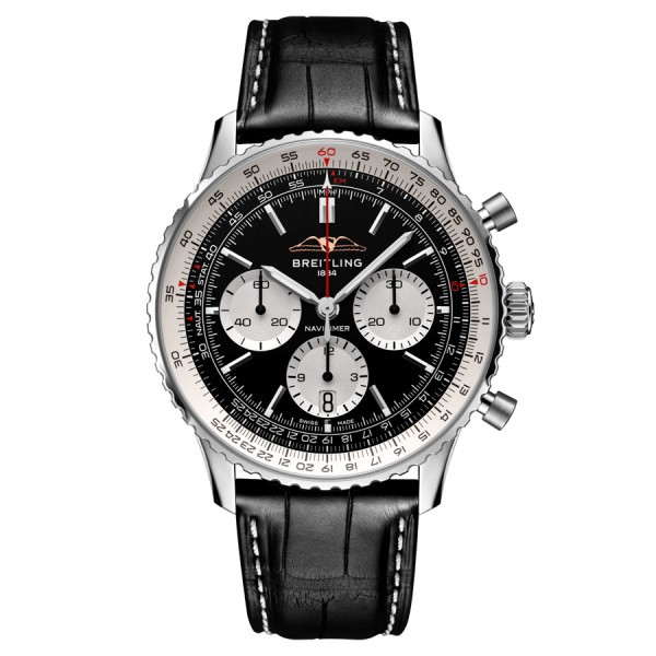 Breitling Navitimer automatic watch B01 Chronograph black dial black leather strap 43 mm AB0138211B1P1
