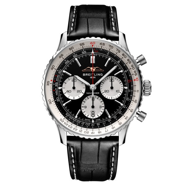 Montre Breitling Navitimer automatique B01 Chronographe cadran noir bracelet cuir noir 43 mm AB0138211B1P1