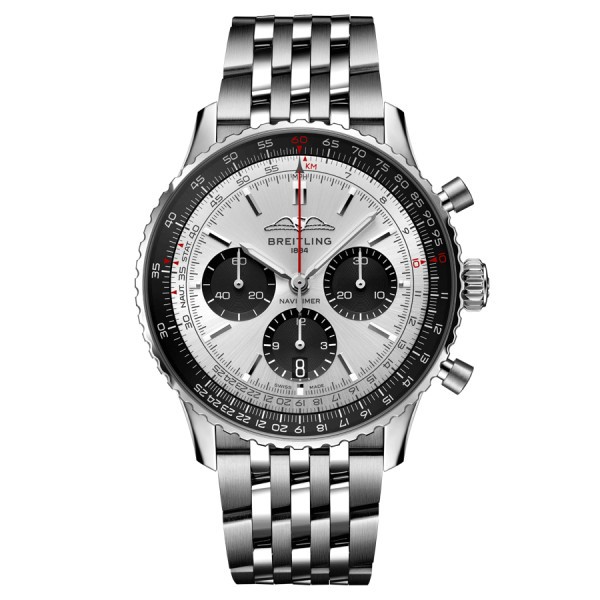Breitling Navitimer automatic watch B01 Chronograph silver dial steel bracelet 43 mm AB0138241G1A1