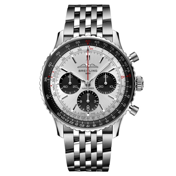 Montre Breitling Navitimer automatique B01 Chronographe cadran argent bracelet acier 43 mm AB0138241G1A1