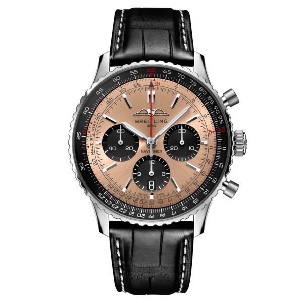 Montre Breitling Navitimer automatique B01 Chronographe cadran cuivre bracelet cuir noir 43 mm AB0138241K1P1