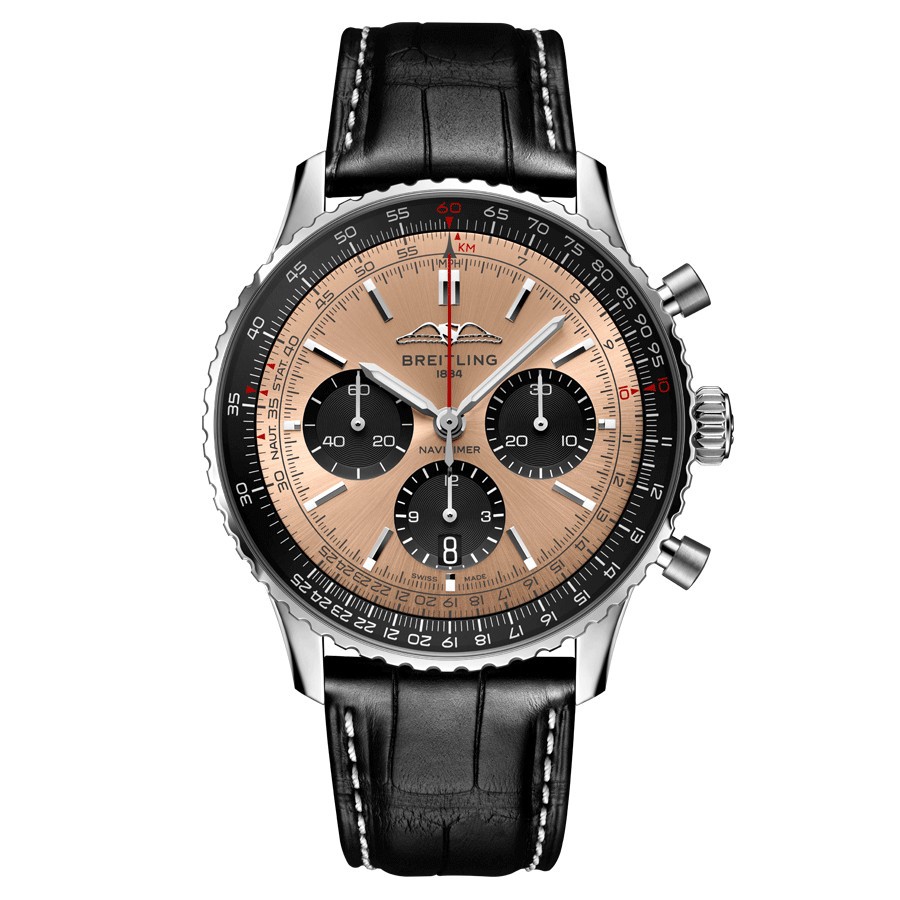 Montre Breitling Navitimer automatique B01 Chronographe cadran cuivre bracelet cuir noir 43 mm AB0138241K1P1