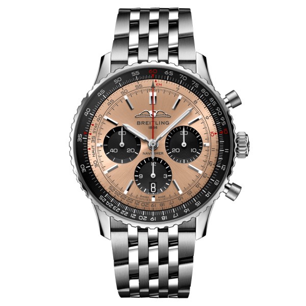Montre Breitling Navitimer automatique B01 Chronographe cadran cuivre bracelet acier 43 mm AB0138241K1A1