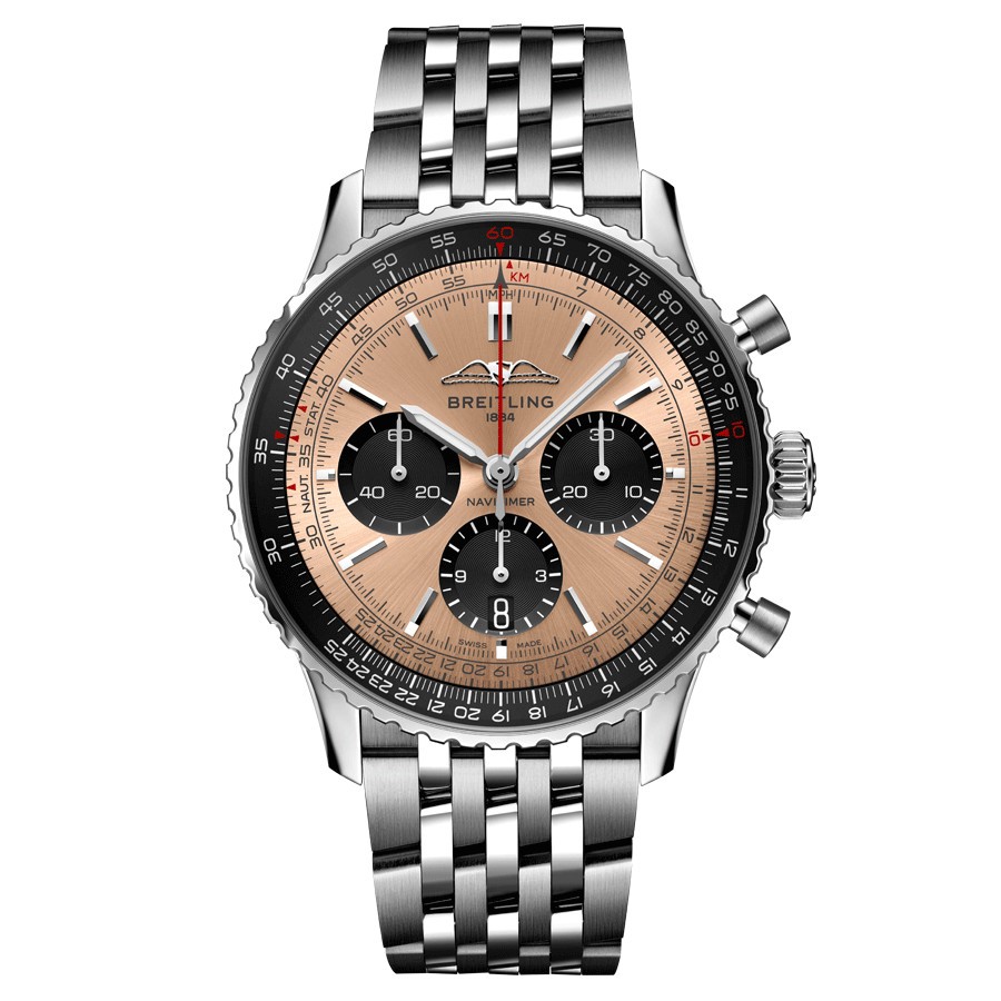 Montre Breitling Navitimer automatique B01 Chronographe cadran cuivre bracelet acier 43 mm AB0138241K1A1
