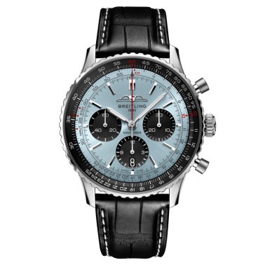 Montre Breitling Navitimer automatique B01 Chronographe cadran bleu glacier bracelet cuir noir 43 mm AB0138241C1P1