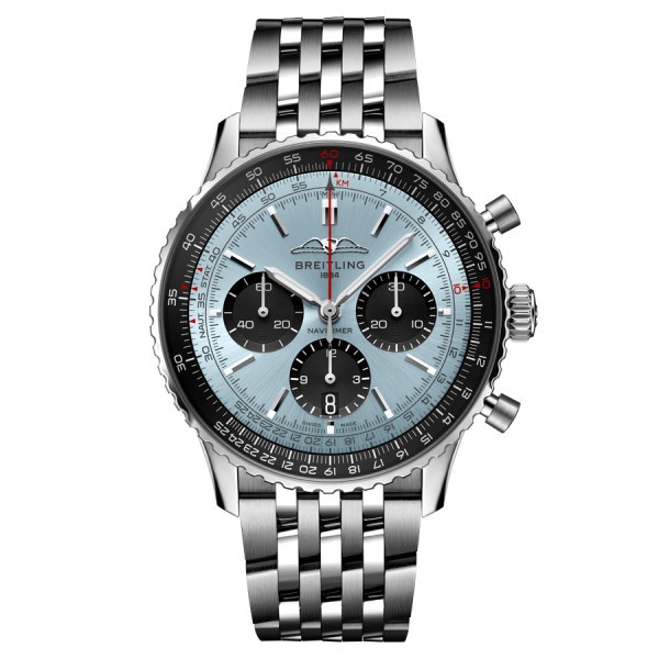 Breitling Navitimer automatic watch B01 Chronograph ice blue dial steel bracelet 43 mm AB0138241C1A1