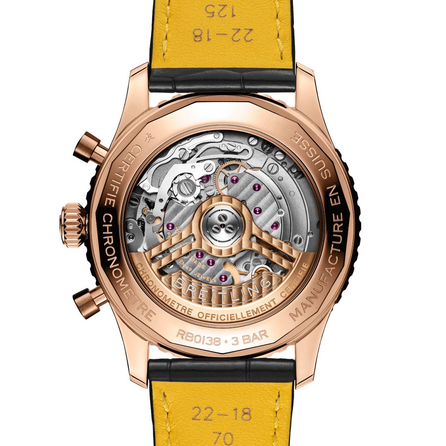 Breitling Navitimer automatic watch Rose Gold B01 Chronograph black dial black leather strap 43 mm RB0138211B1P1