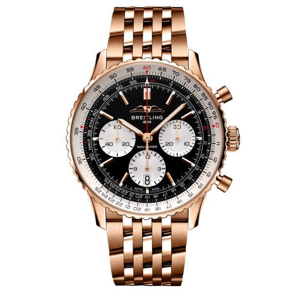 Breitling Navitimer automatic watch Rose Gold B01 Chronograph black dial bracelet rose gold 43 mm RB0138211B1R1