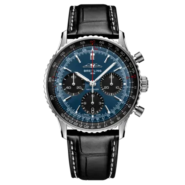 Montre Breitling Navitimer automatique B01 Chronographe cadran bleu bracelet cuir noir 41 mm AB0139241C1P1