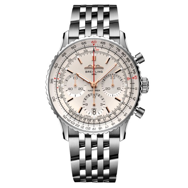 Breitling Navitimer automatic watch B01 Chronograph silver dial steel bracelet 41 mm AB0139211G1A1